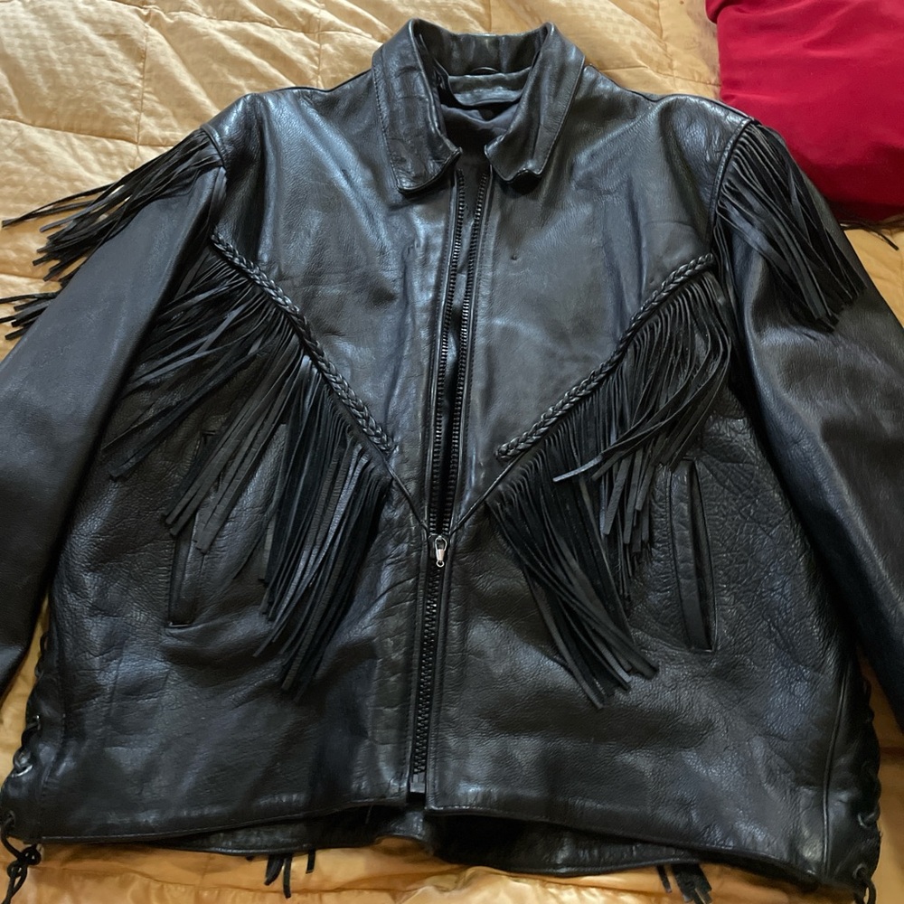Black GENUINE Leather Fringe Jacket FLAWED